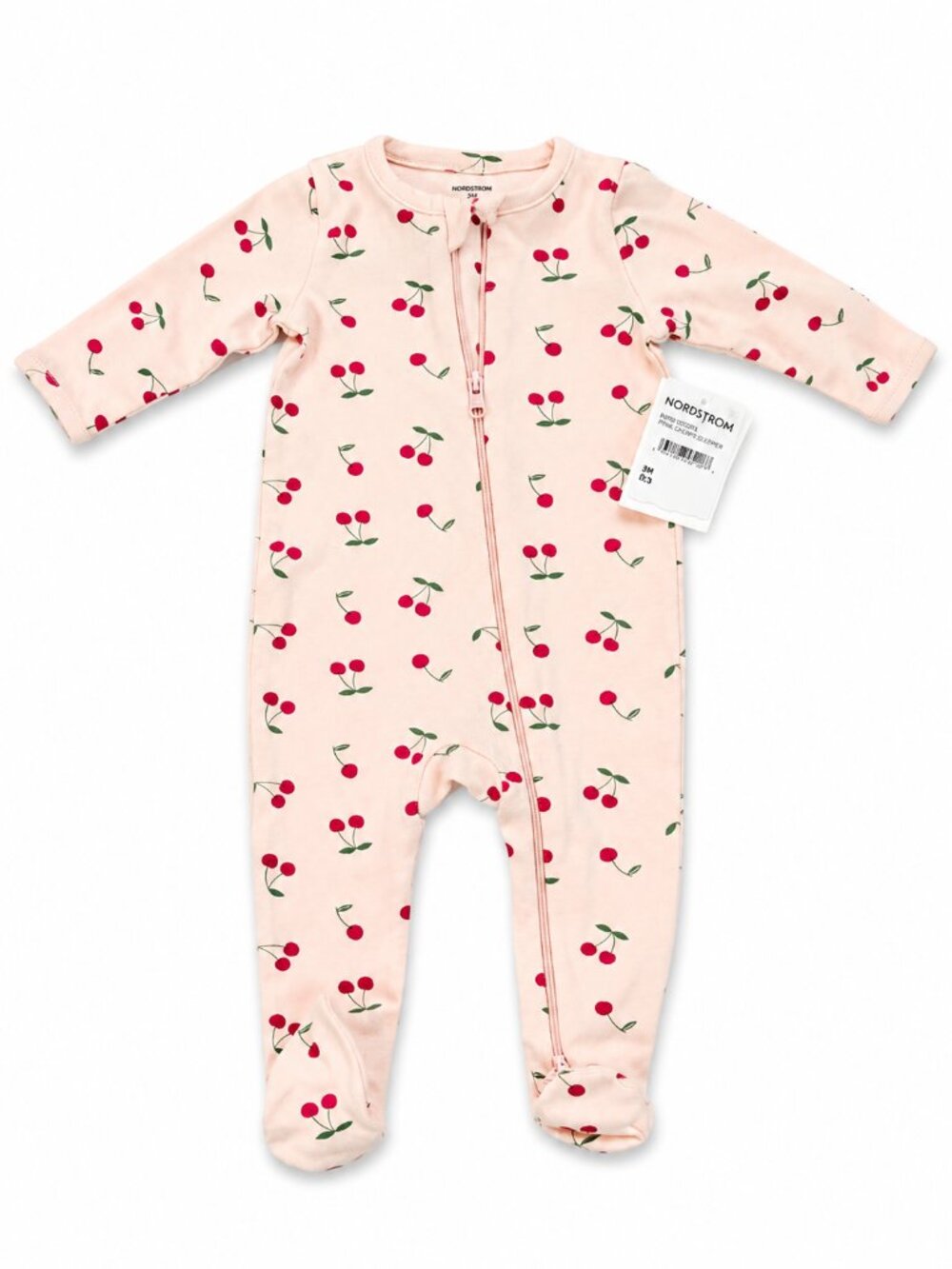 NWT Nordstrom Baby Cherry Footed Sleeper 3M Pink Zip Pajamas